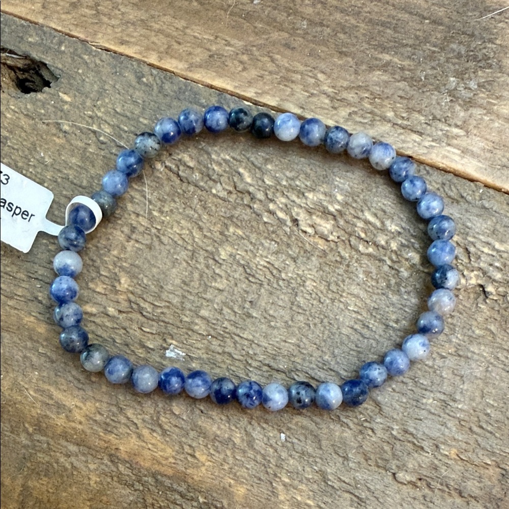Blue spot jasper 4mm crystal Beaded Bracelet